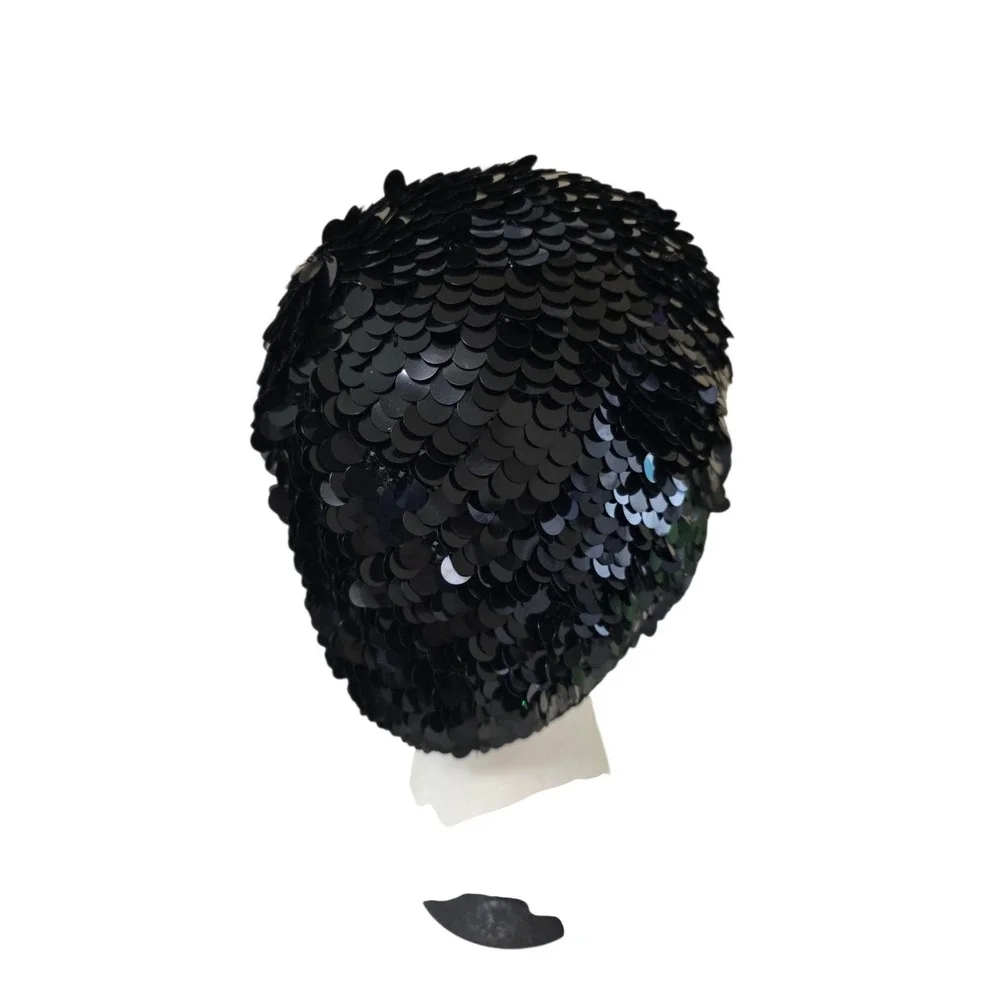 Womens Vintage Black Sequin Beret / Skullcap Hat Made in Italy